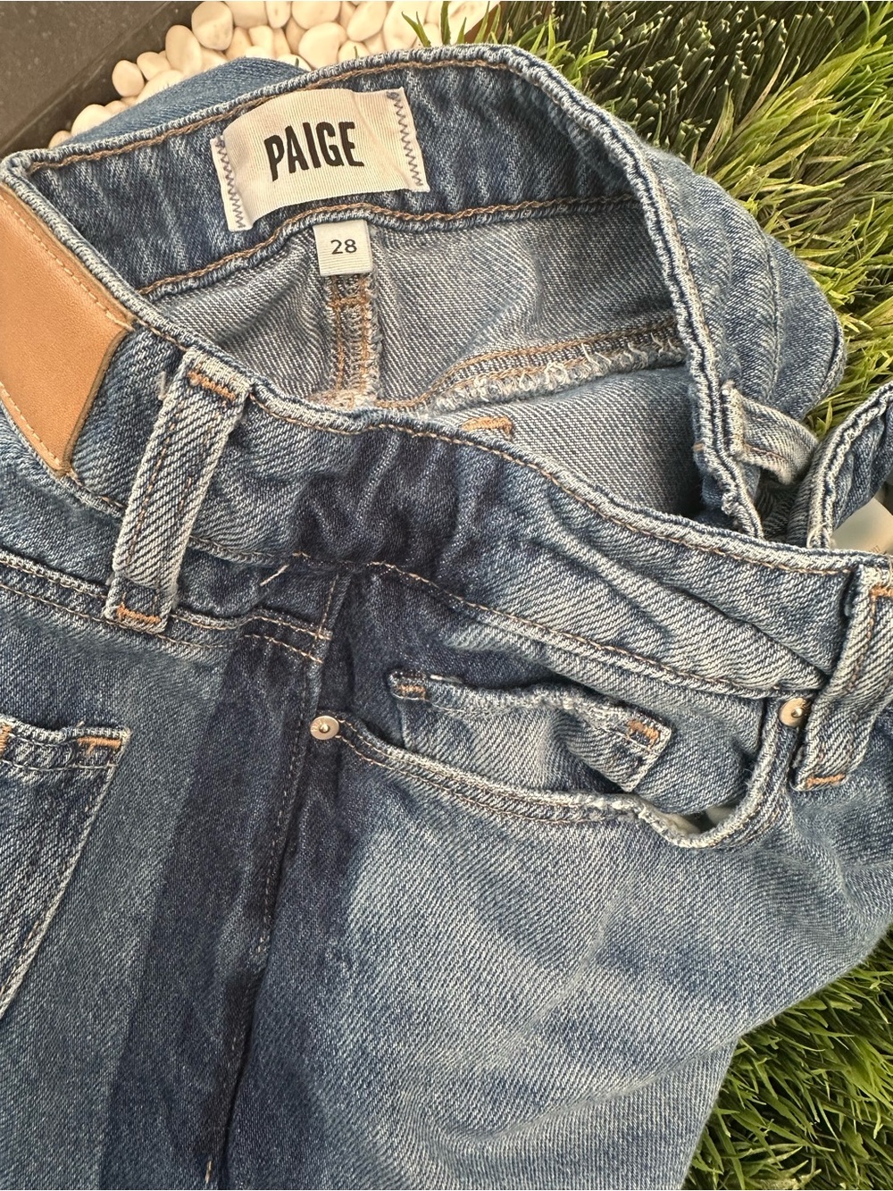 PAIGE Two-Tone Blue Wide Leg Jeans with Dark Side Stripe 28 x 28” - Picture 10 of 11